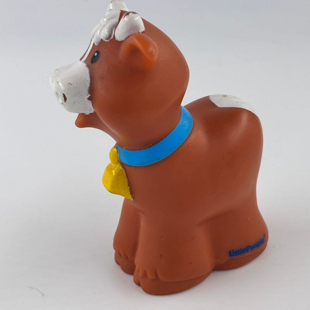 Vintage Fisher Price Little People Brown Cow Blue Collar Yellow Bell Replacement